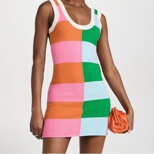 STAUD Mini Seashore Dress in Multi Rugby Stripe
